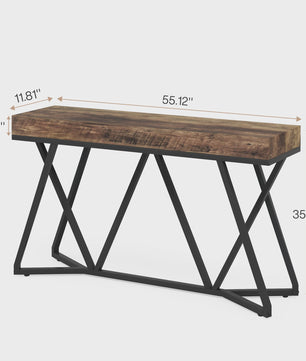 Industriële Console Tafel 140cm - Landelijke Entree Tafel met Unieke Metalen Poot