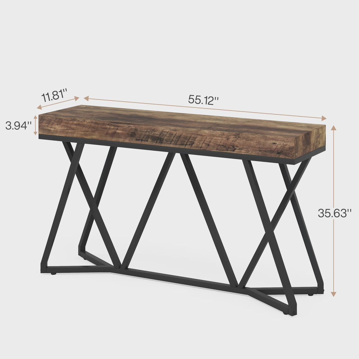 Industriële Console Tafel 140cm - Landelijke Entree Tafel met Unieke Metalen Poot