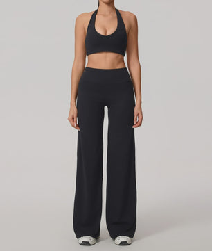 Dames Sportset: Sneldrogende Yoga Top met U-hals en Bell-Bottoms