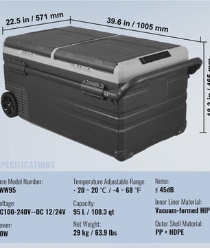 Draagbare Dubbelzone Koelkast 95L: Compressor Koelbox voor Auto, Camping & Outdoor