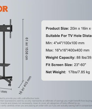 Verrijdbare TV Standaard met Dubbele Legplank en Hoogteverstelling - 32-70 inch