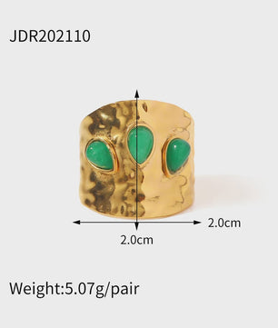 Natuursteen Ringen Dames - Waterdicht Roestvrij Staal Goudkleurig Sieraden