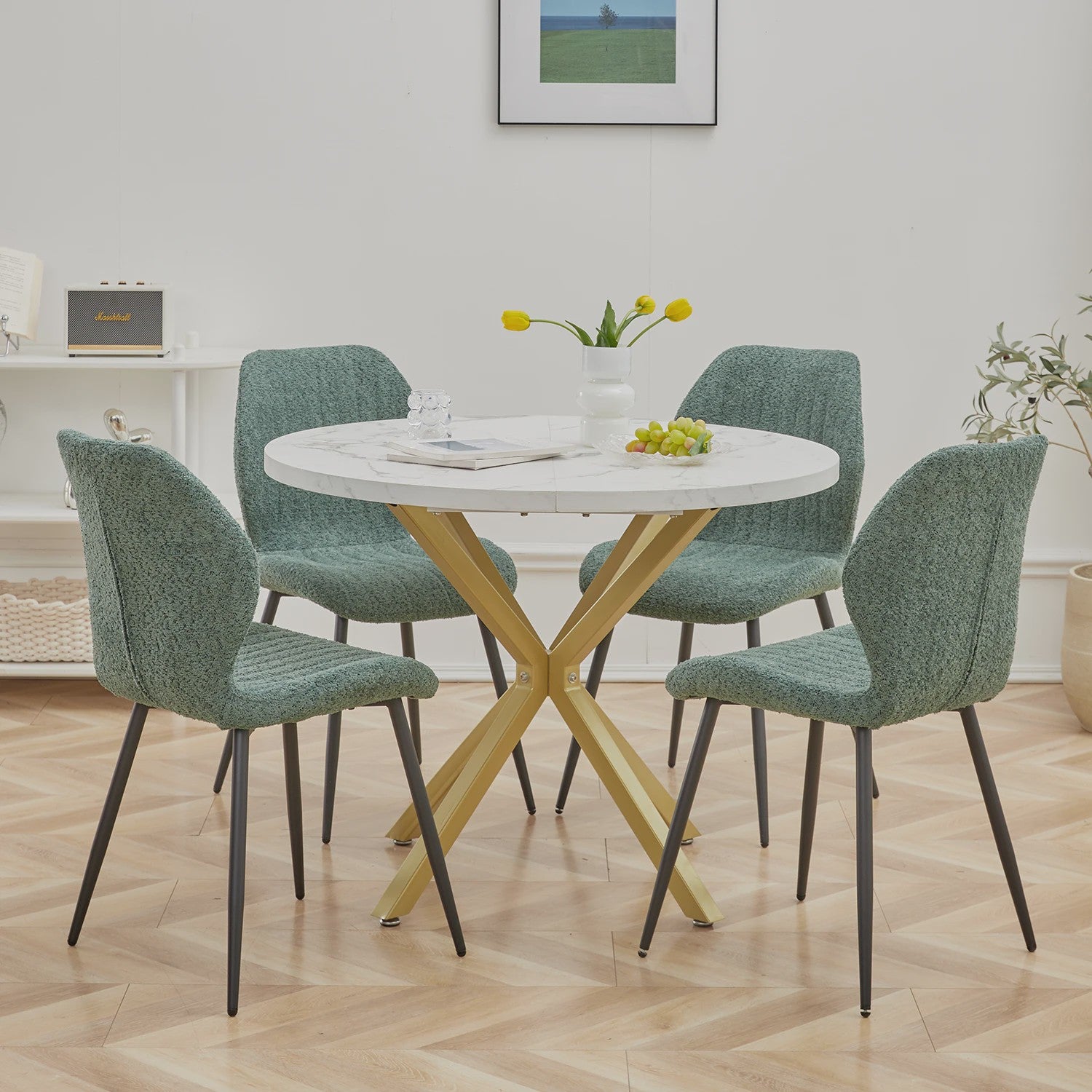 Moderne Ronde Eettafel 100cm met Marmerlook - Luxe en Stijlvol Design