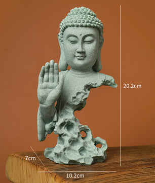 Zen Boeddha Beeld Groen Zandsteen - Sfeervolle Decoratie voor Huis en Bureau