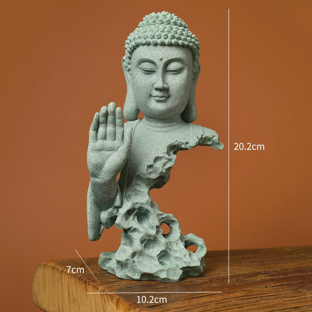Zen Boeddha Beeld Groen Zandsteen - Sfeervolle Decoratie voor Huis en Bureau