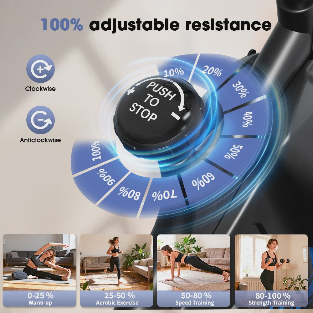 Indoor Hometrainer Fiets met 12KG Vliegwiel, 100 Niveaus Weerstand & Display