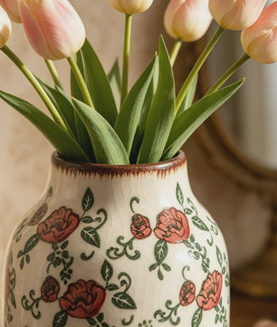 Handgemaakte Keramische Vaas met Vintage Chinese Bloemenprint - Decoratief Porselein