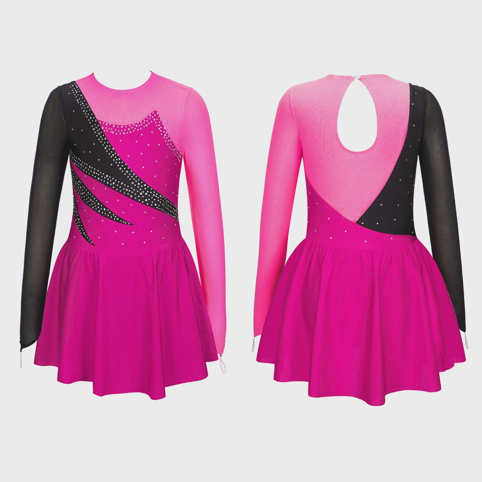 Schaatsjurk Meisjes met Lange Mouwen, Strass en Rokje - Dans & Turnen
