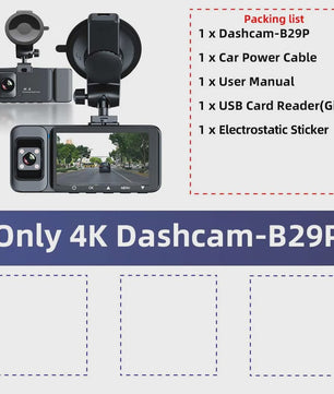 4K 3-Kanaals Dashcam met Infrarood Interne Camera, WIFI, GPS & Parkeermodus - 3'' LCD
