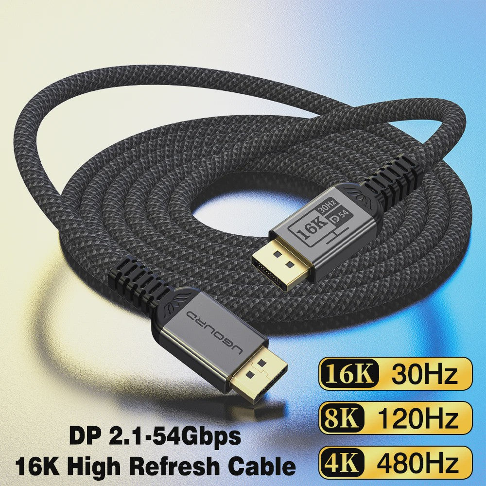 UGOURD DisplayPort 2.1 Kabel - 16K 480Hz, 54Gbps, HDR10, DSC - Ultieme Gaming & Monitor Kabel