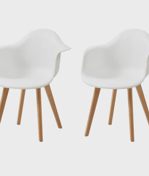 Set van 2 Retro Moderne Eetkamerstoelen met Armleuningen - Kunststof & Beukenhout