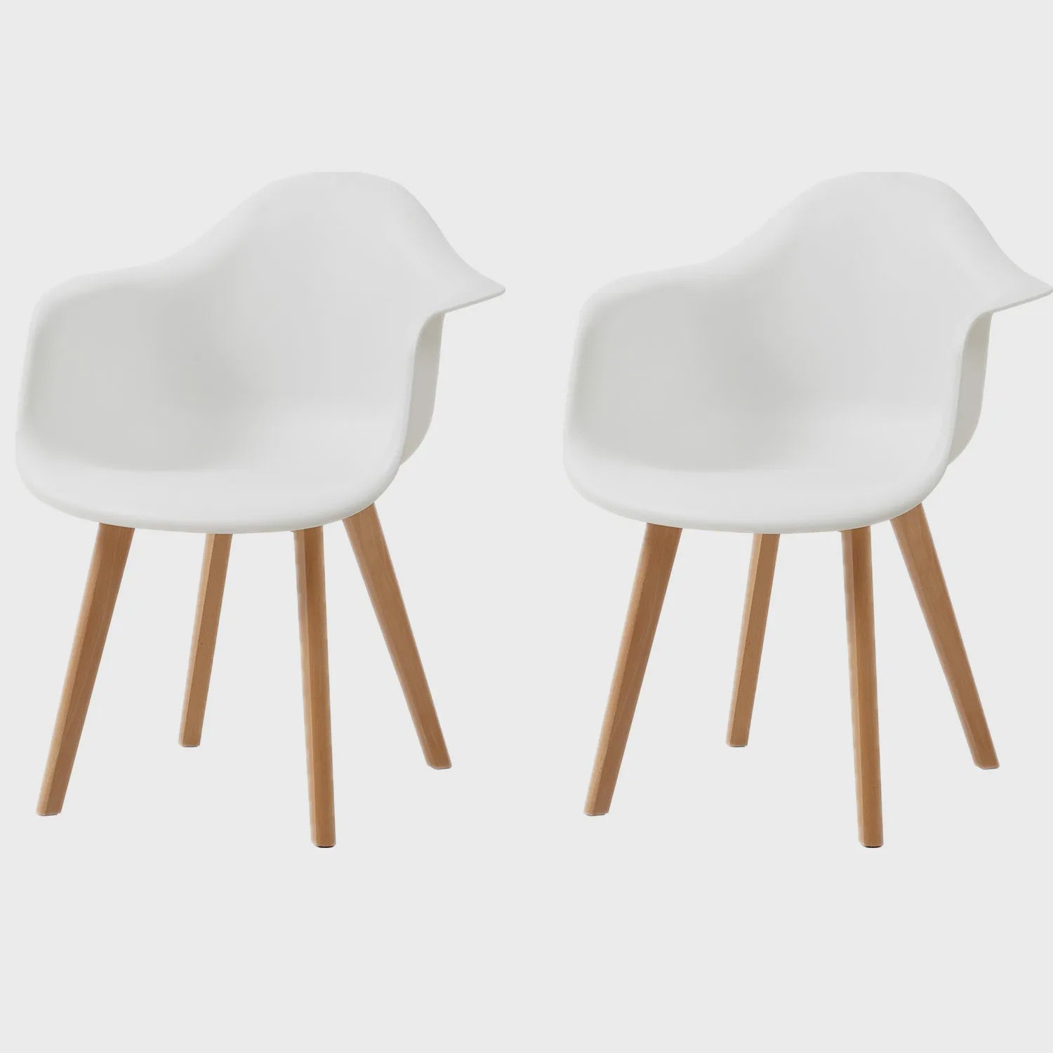 Set van 2 Retro Moderne Eetkamerstoelen met Armleuningen - Kunststof & Beukenhout