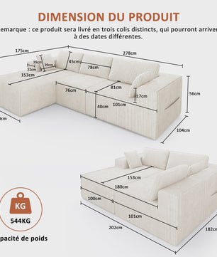 Moderne L-vormige Velvet Hoekbank 278x175cm - Geen Montage Vereist