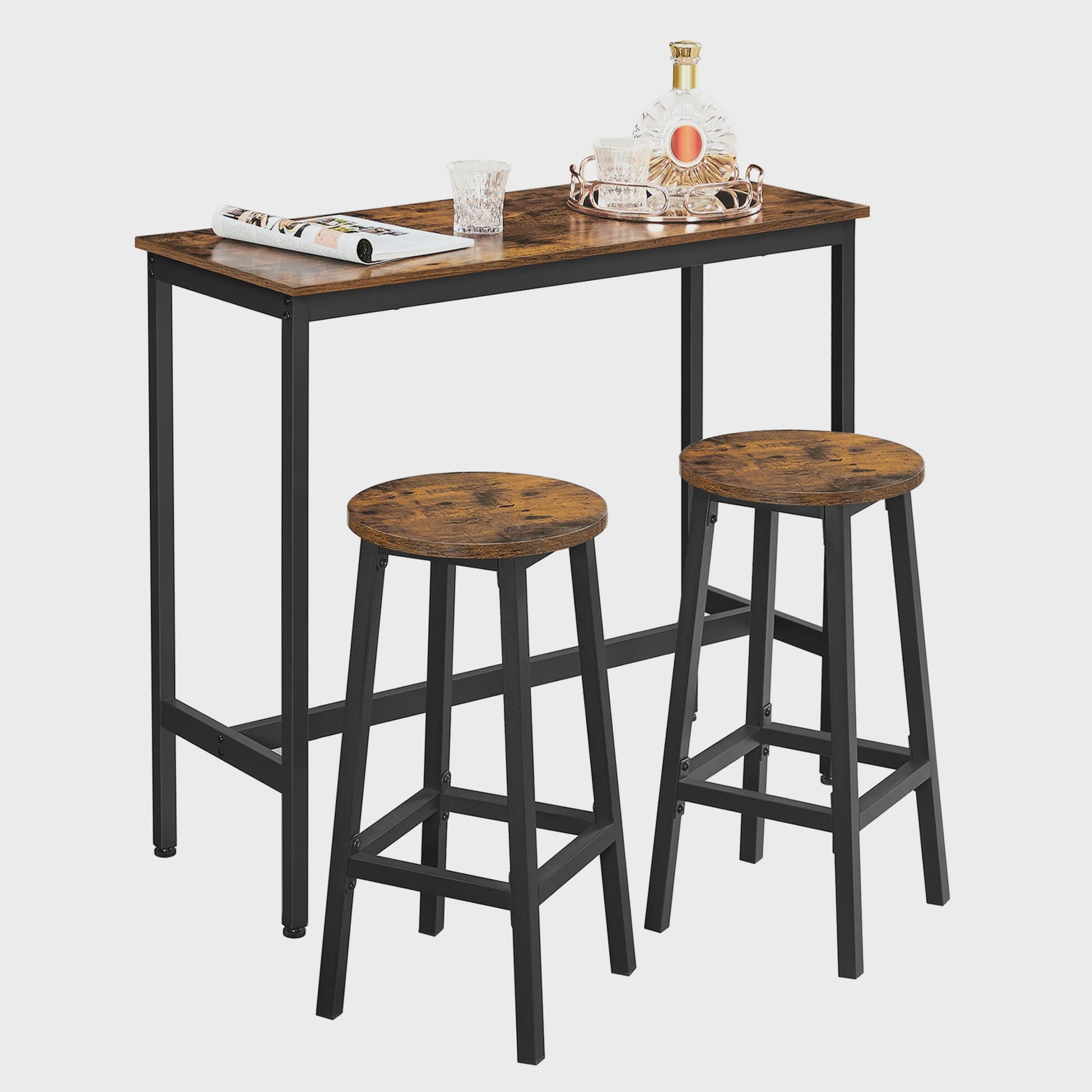 Industriële Bartafel Set met 2 Barkrukken - Bruin