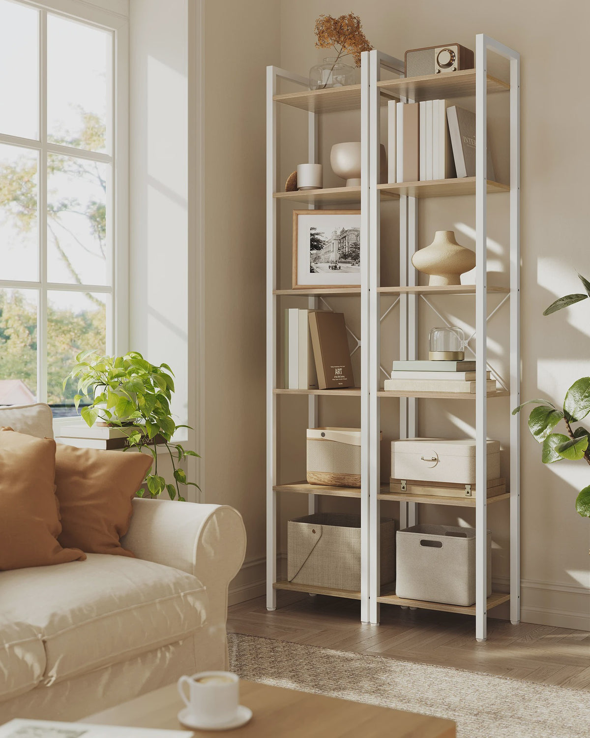 Schoenenrek met 10 vakken, smal en hoog, stalen frame, industrieel design