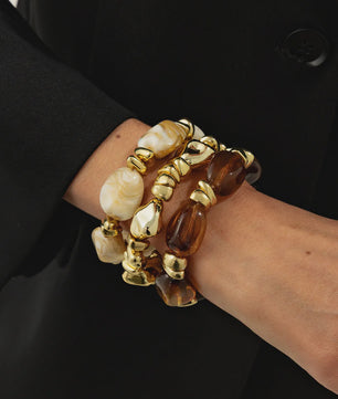 Set van 3 Bohemian Kralenarmbanden - Vintage Stijl Acryl & Goudkleurig