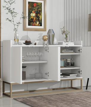 Modern Dressoir met 4 Deuren en Handgreep-loos Design - Wit, Zwart of Blauw