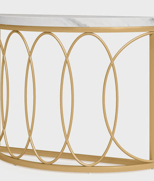 Gouden Halve Maan Console Tafel - 43 Inch Moderne Entree Tafel met Geometrisch Metaal Frame