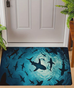 Unieke Deurmat met Oceaan Dieren: Manta, Hamerhaai & Witte Haai - Onderwater Kunst