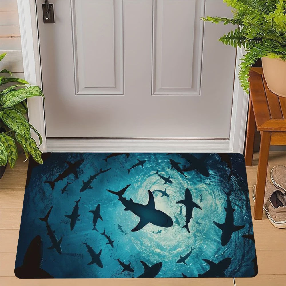 Unieke Deurmat met Oceaan Dieren: Manta, Hamerhaai & Witte Haai - Onderwater Kunst