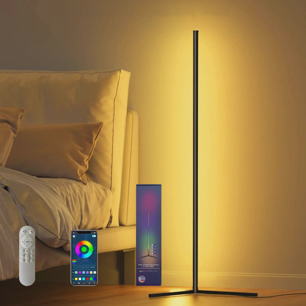 Moderne RGB LED Hoeklamp met Muziek Sync & 16 Miljoen Kleuren - Slim & Sfeervol