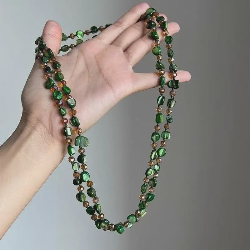 Luxe Dubbellaagse Schelp & Kristal Ketting - Bohemian Seaside Stijl