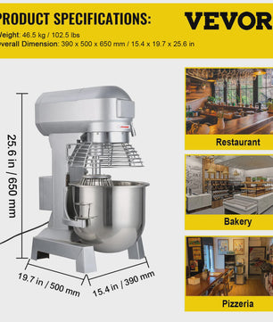 SucceBuy 15QT Industriële Keukenmixer - 3 Snelheden, RVS Kom & Accessoires