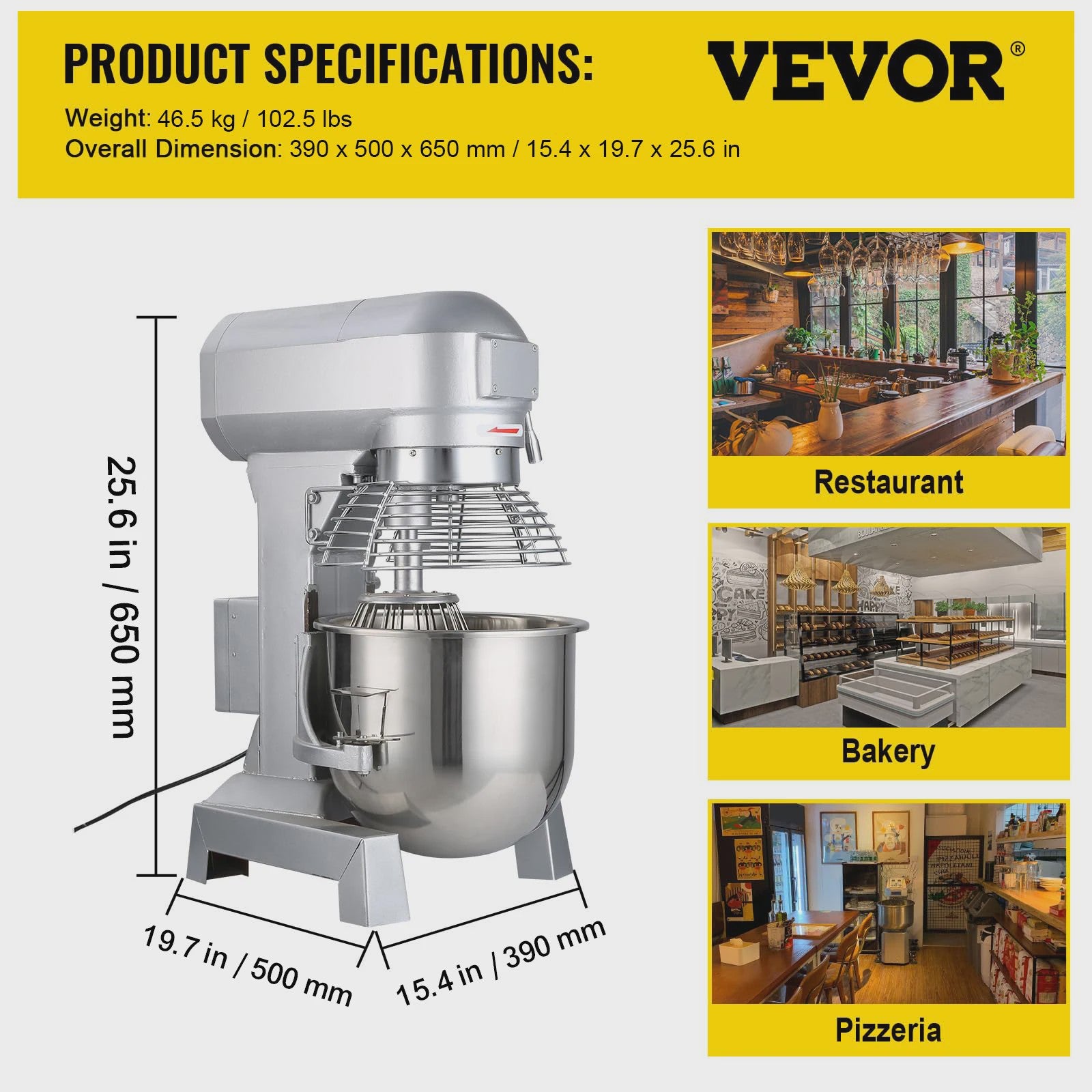SucceBuy 15QT Industriële Keukenmixer - 3 Snelheden, RVS Kom & Accessoires
