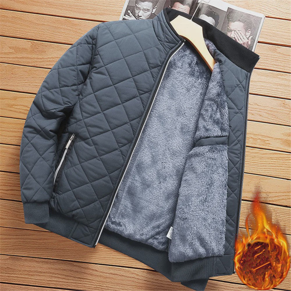 Heren Bomberjack met Diamantpatroon en Fleece Voering - Stijlvolle Winterjas