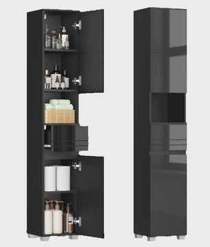 VASAGLE Hoge Badkamerkast met Lade, Open Vak en Verstelbare Planken - 30x30x170 cm