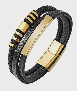Heren Leren Armband met RVS Details - Stijlvol & Klassiek