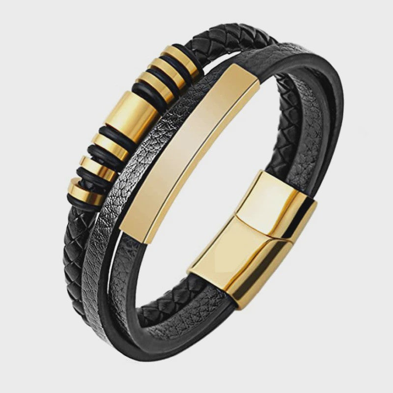 Heren Leren Armband met RVS Details - Stijlvol & Klassiek