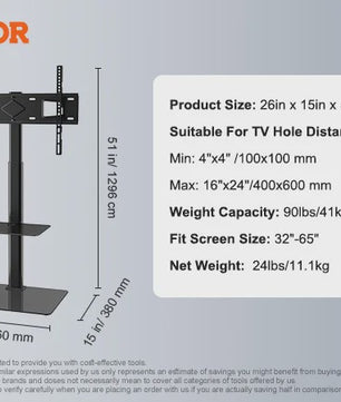 Draaibare TV Standaard Vloer - In Hoogte Verstelbaar voor 32-70 inch TV's