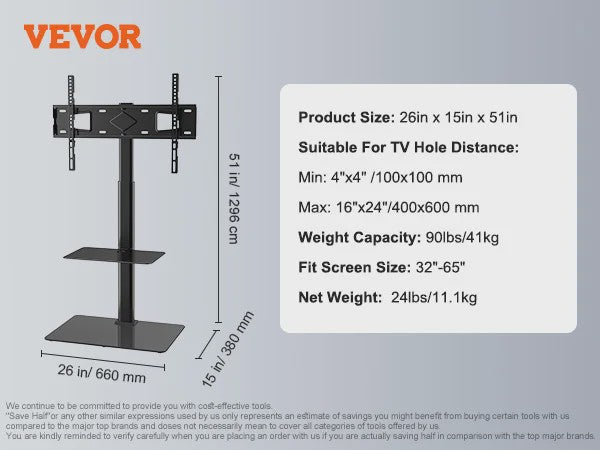 Draaibare TV Standaard Vloer - In Hoogte Verstelbaar voor 32-70 inch TV's