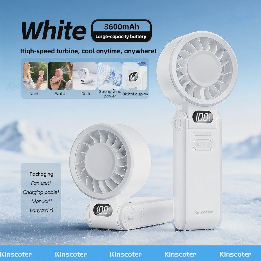 Draagbare Handheld Ventilator met 3600mAh Batterij, 100 Windsnelheden & LCD Display
