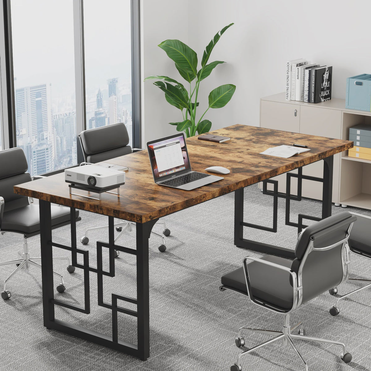 Tribesigns Bureau 160cm - Industrieel Hout & Zwart Metaal - Ruim Werkbureau
