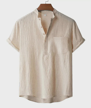 Zomer T-shirt Heren Katoen Linnen - Henley Nek, Korte Mouw, Ademend & Comfortabel