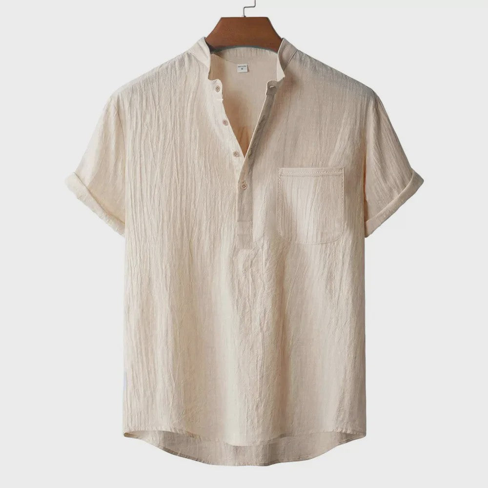 Zomer T-shirt Heren Katoen Linnen - Henley Nek, Korte Mouw, Ademend & Comfortabel
