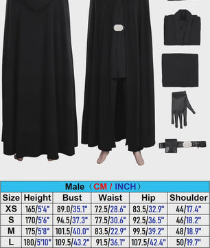Volwassen Mannen Zwarte Jedi Ridder Cape Outfit - Fantasy Cosplay Kostuum