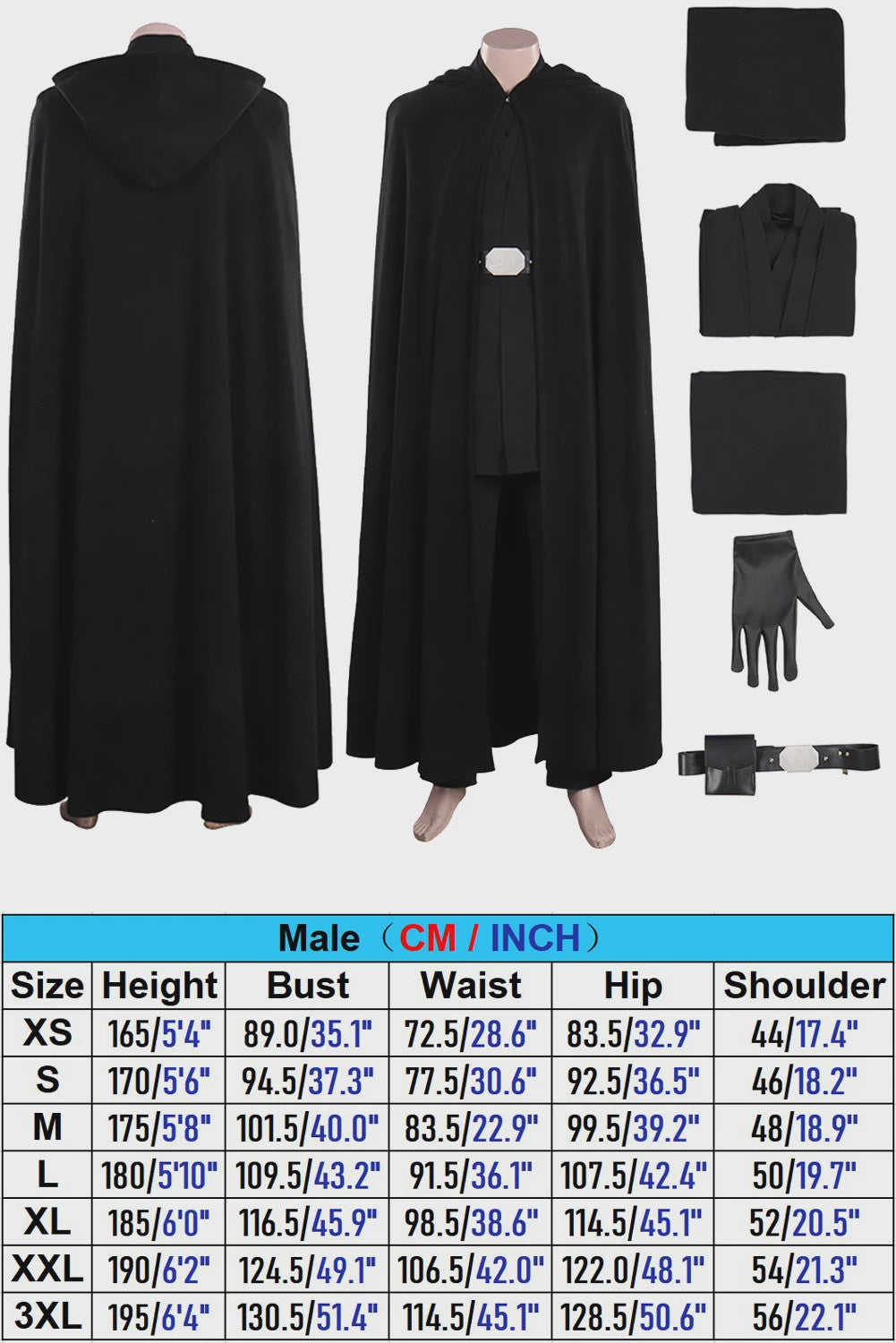 Volwassen Mannen Zwarte Jedi Ridder Cape Outfit - Fantasy Cosplay Kostuum