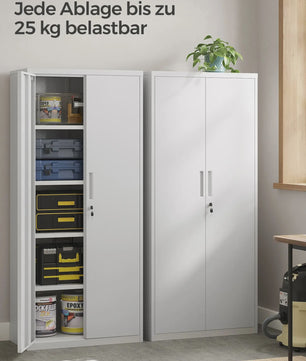 Metalen Archiefkast 180 cm - 5 Verstelbare Legborden & Slot - Ideaal voor Garage, Kantoor, Woonkamer