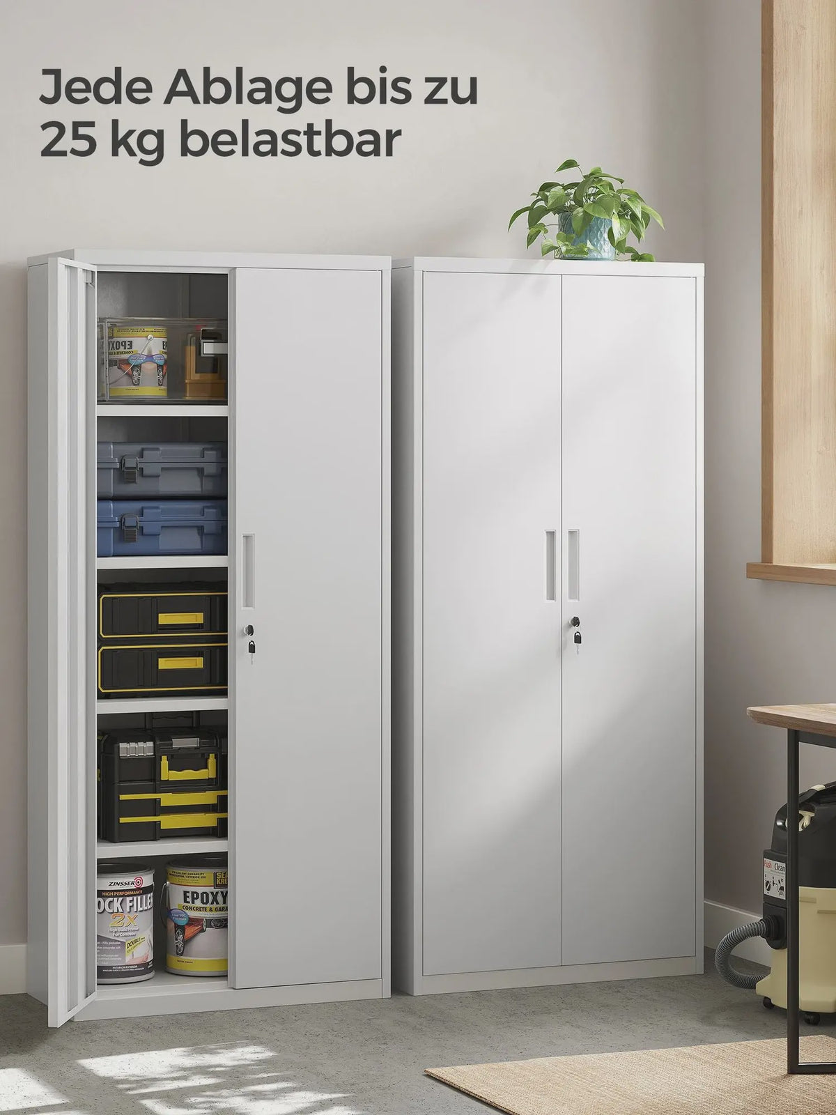 Metalen Archiefkast 180 cm - 5 Verstelbare Legborden & Slot - Ideaal voor Garage, Kantoor, Woonkamer