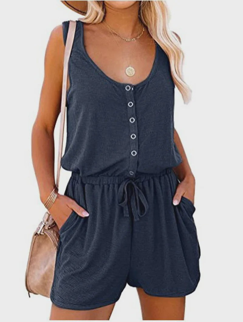 Zomerse Jumpsuit Dames - Mouwloos met Tailleband & Wijde Pijpen Shorts