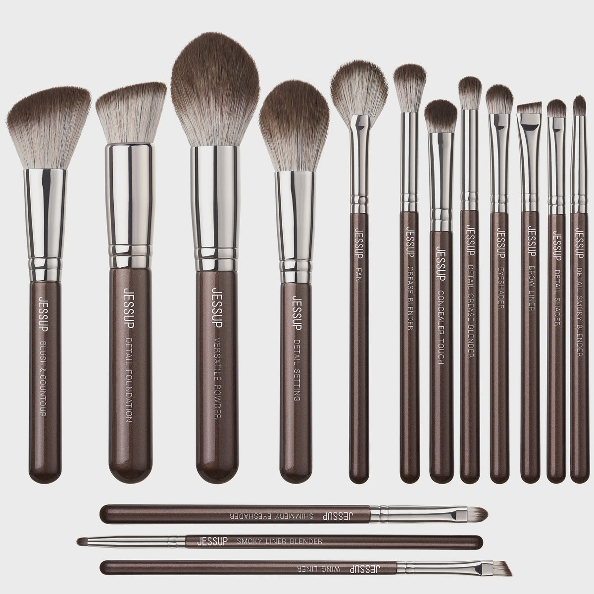 Jessup 15-delige Vegan Make-up Kwasten Set - Bruin - Foundation, Concealer, Poeder, Oogschaduw