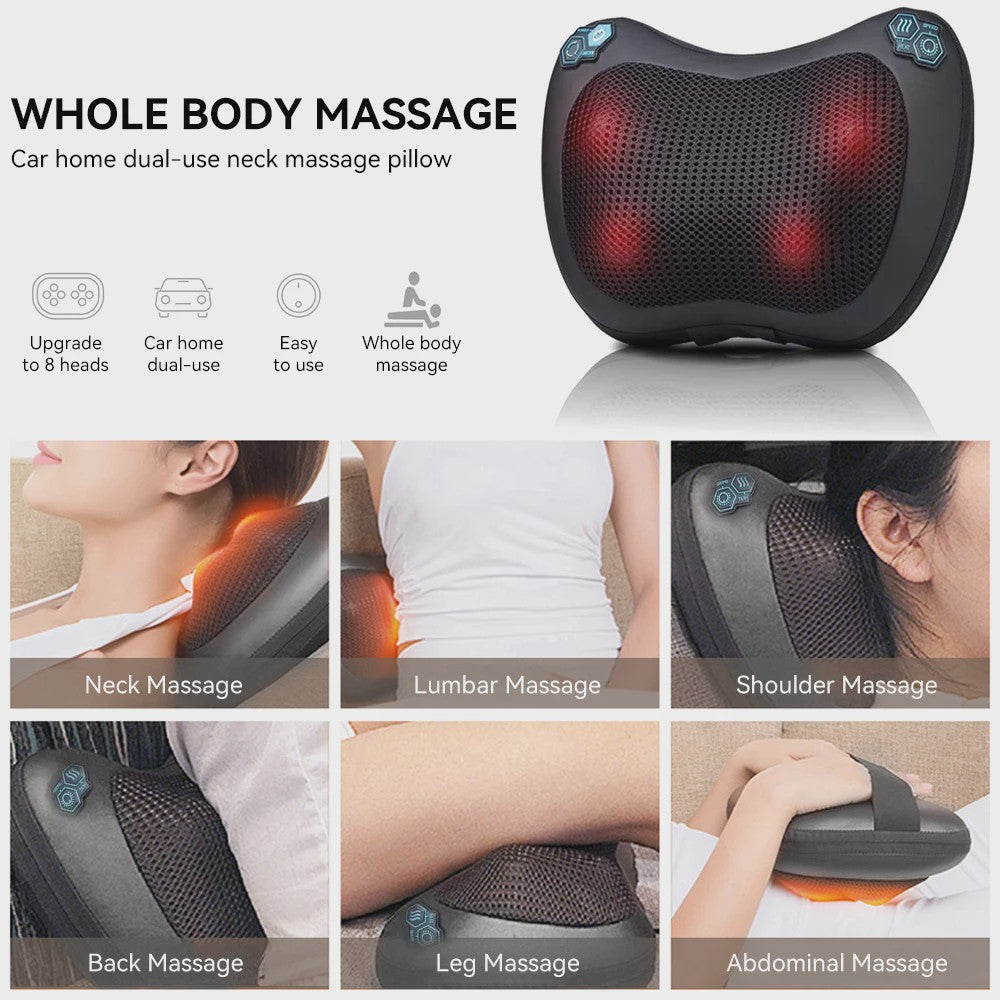 Elektrische Nekmassager Kussen met Warmte & Vibratie - Diepe Kneedmassage