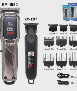 Kemei KM-1550 Professionele Baardtrimmer & Haarklipper voor Mannen - Draadloos, LED Display, USB