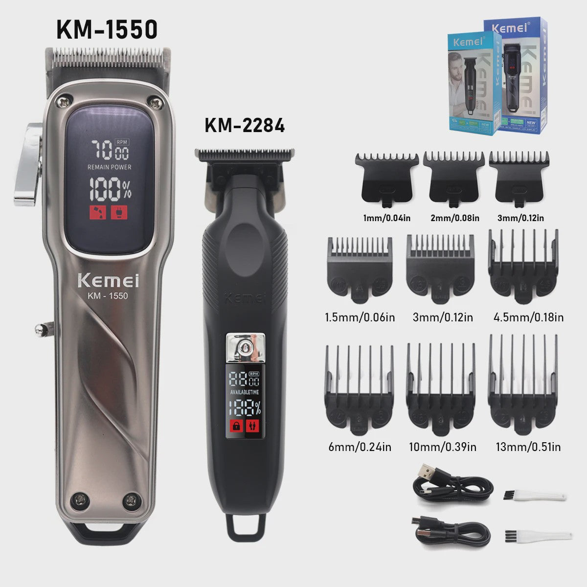 Kemei KM-1550 Professionele Baardtrimmer & Haarklipper voor Mannen - Draadloos, LED Display, USB