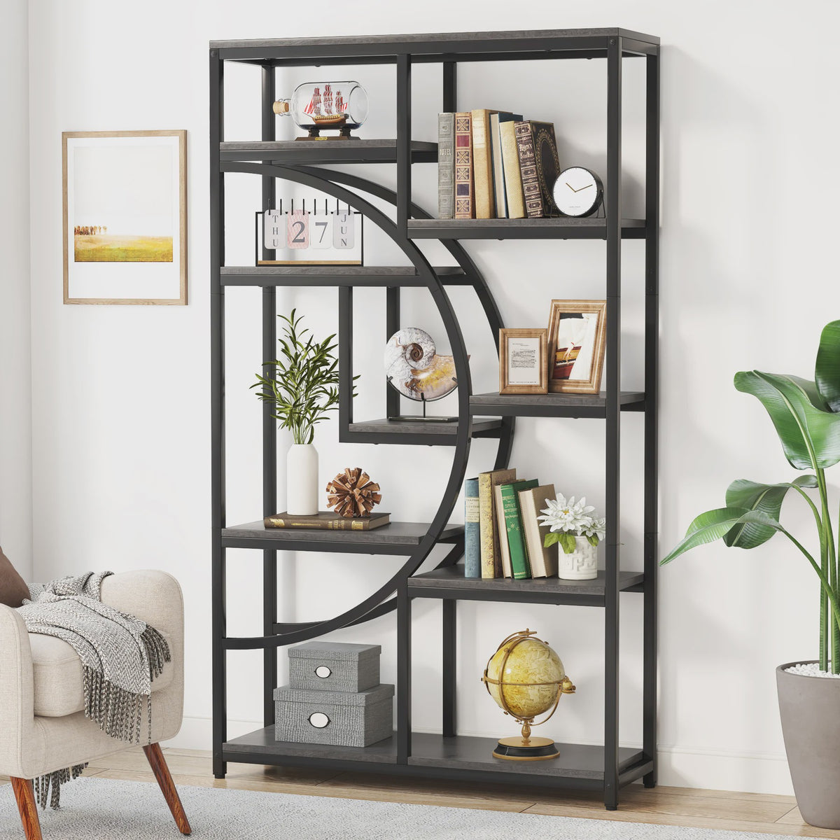 Industriële Boekenkast 180cm Hoog - 5 Laags Etagère Boekenkast met Uniek Design
