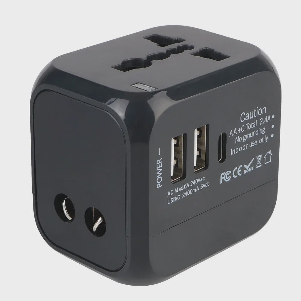 Universele Reisadapter met 2 USB & 1 Type-C Poort - EU, UK, US, AU Stekkers