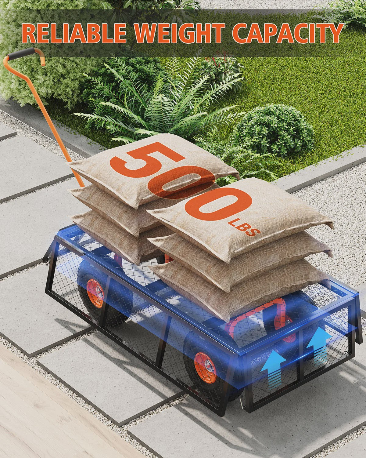 Robuuste Stalen Tuinwagen - 400kg Laadvermogen, Afneembare Zijden, All-Terrain Wielen